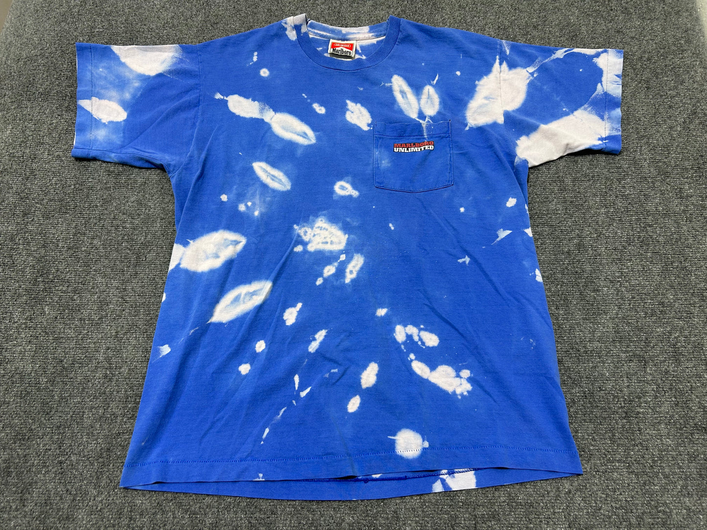 Bleached Stained Marlboro Wolf Tee - Blue/White Size XL