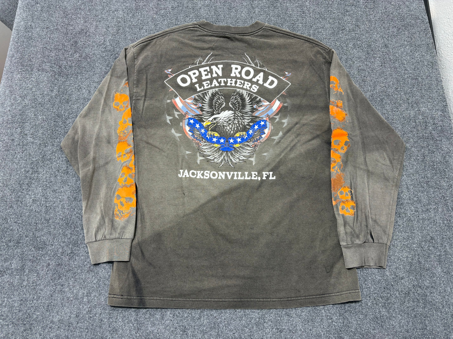 Hot Leathers Orange Skull Long Sleeve Tee - Faded Black Size XL