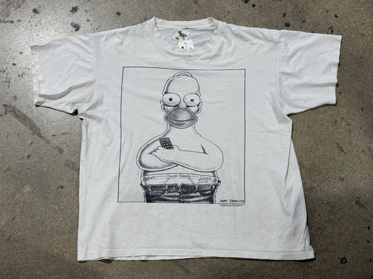 1994 Distressed The Simpson Homer Couch Potato Parody Tee - White Size XL
