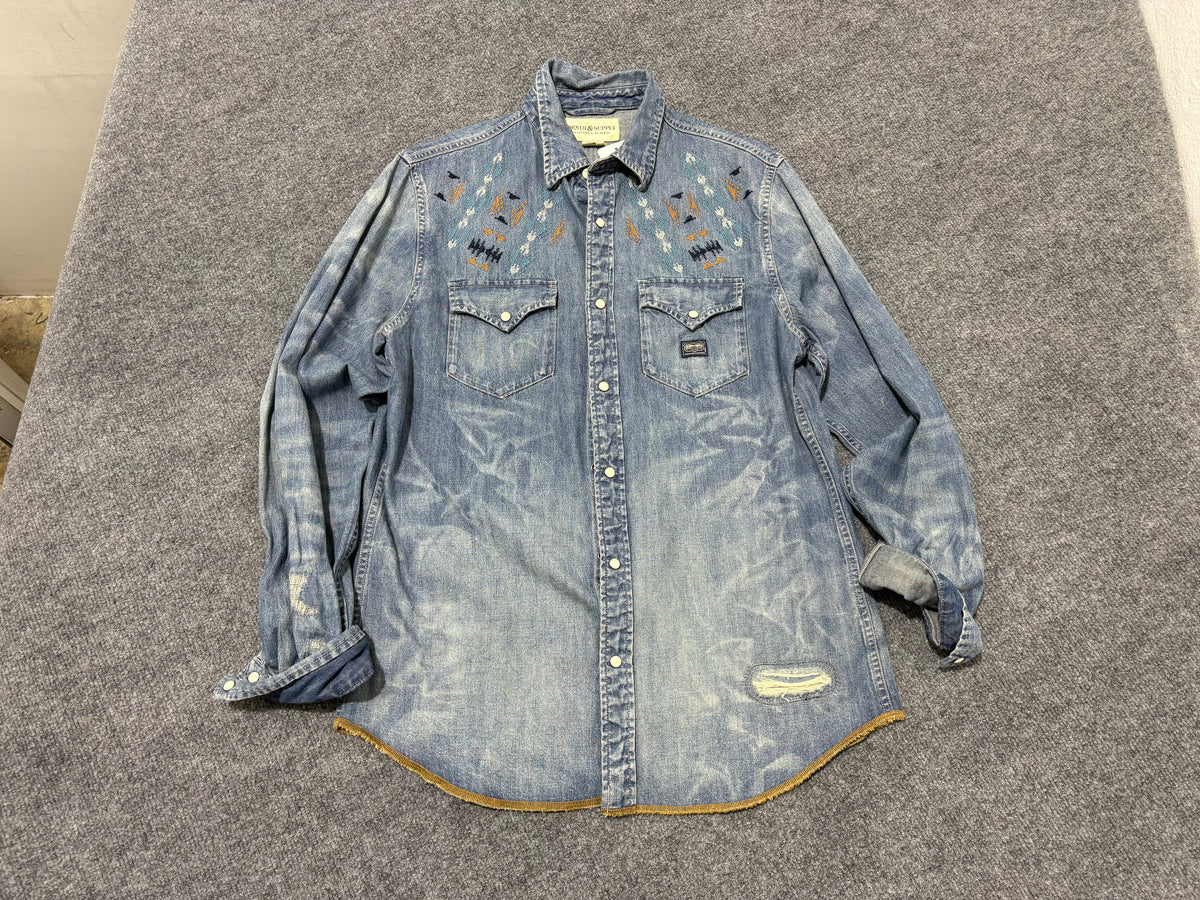 Ralph Lauren Denim Supply Western Denim Shirt - Blue Size Medium (CON)