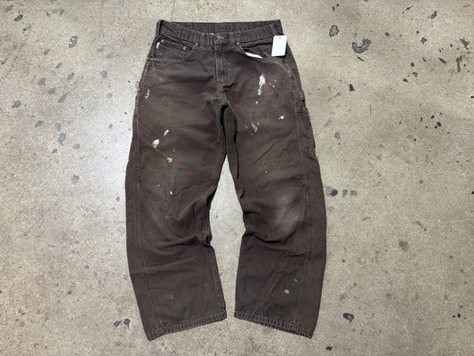 Distressed/Paint Splatter Carhartt Carpenter Pants - Brown Size 34x30