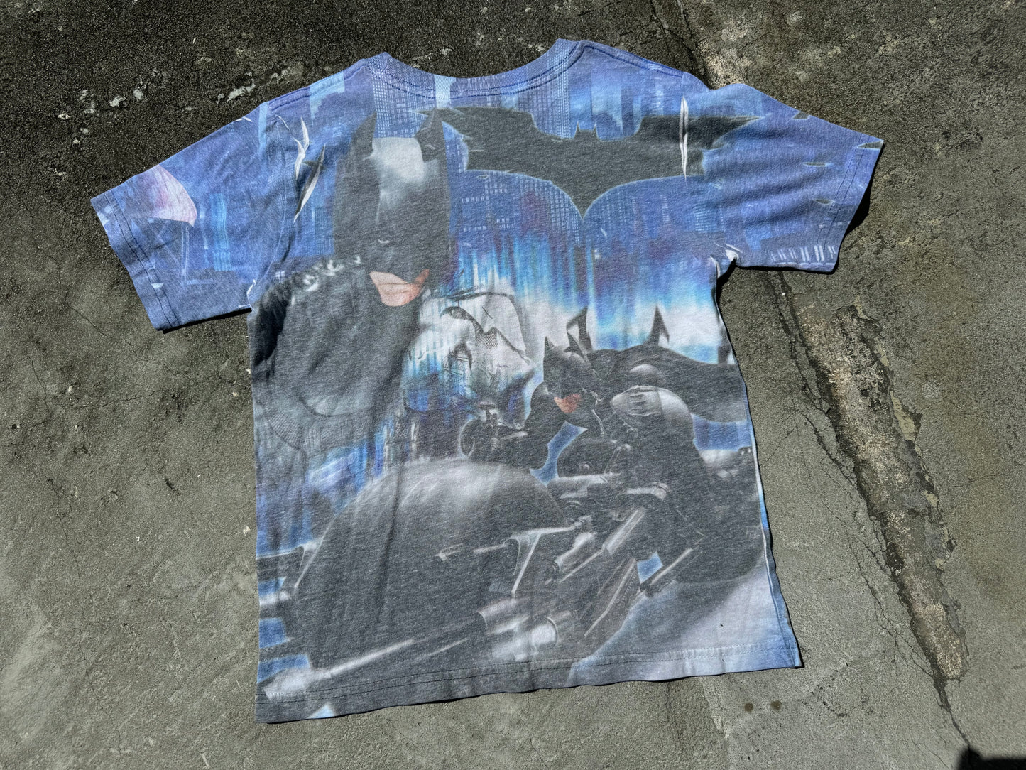 The Dark Knight Batman All Over Print Tee - Blue  Kids Size Medium