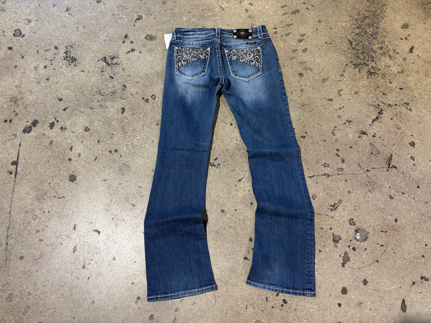 Miss Me Embroidered Bedazzled Pockets Bootcut Jeans - Blue Size 30