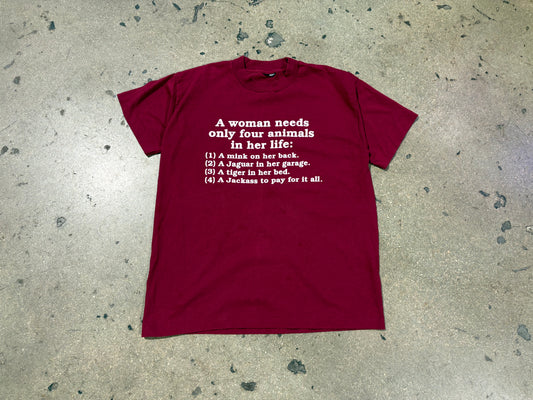 A Women Only Needs Four Animals Tee - Burgundy Size Large