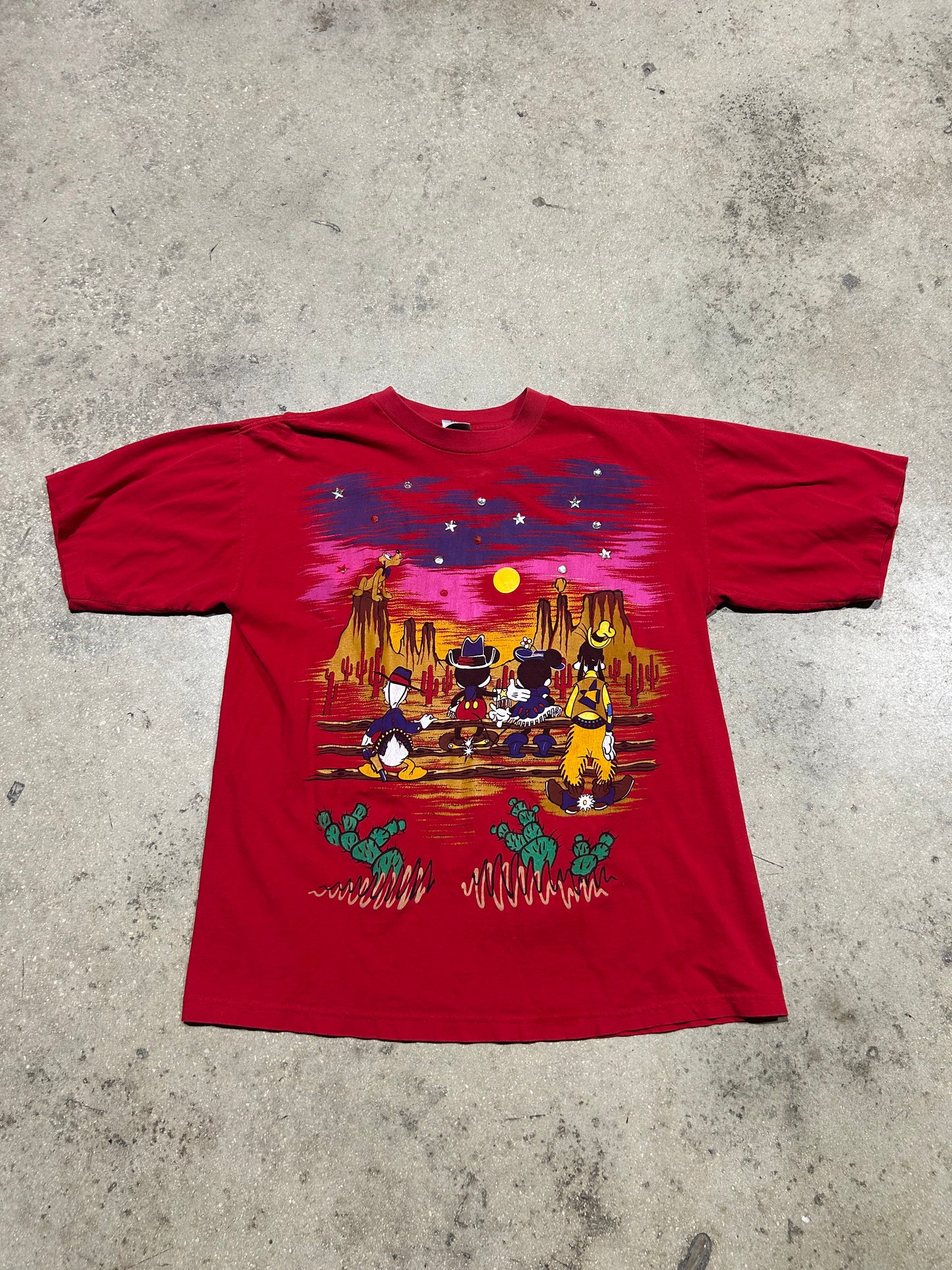Disney Rhinestone Cowboy Tee - Red Size Large (con)