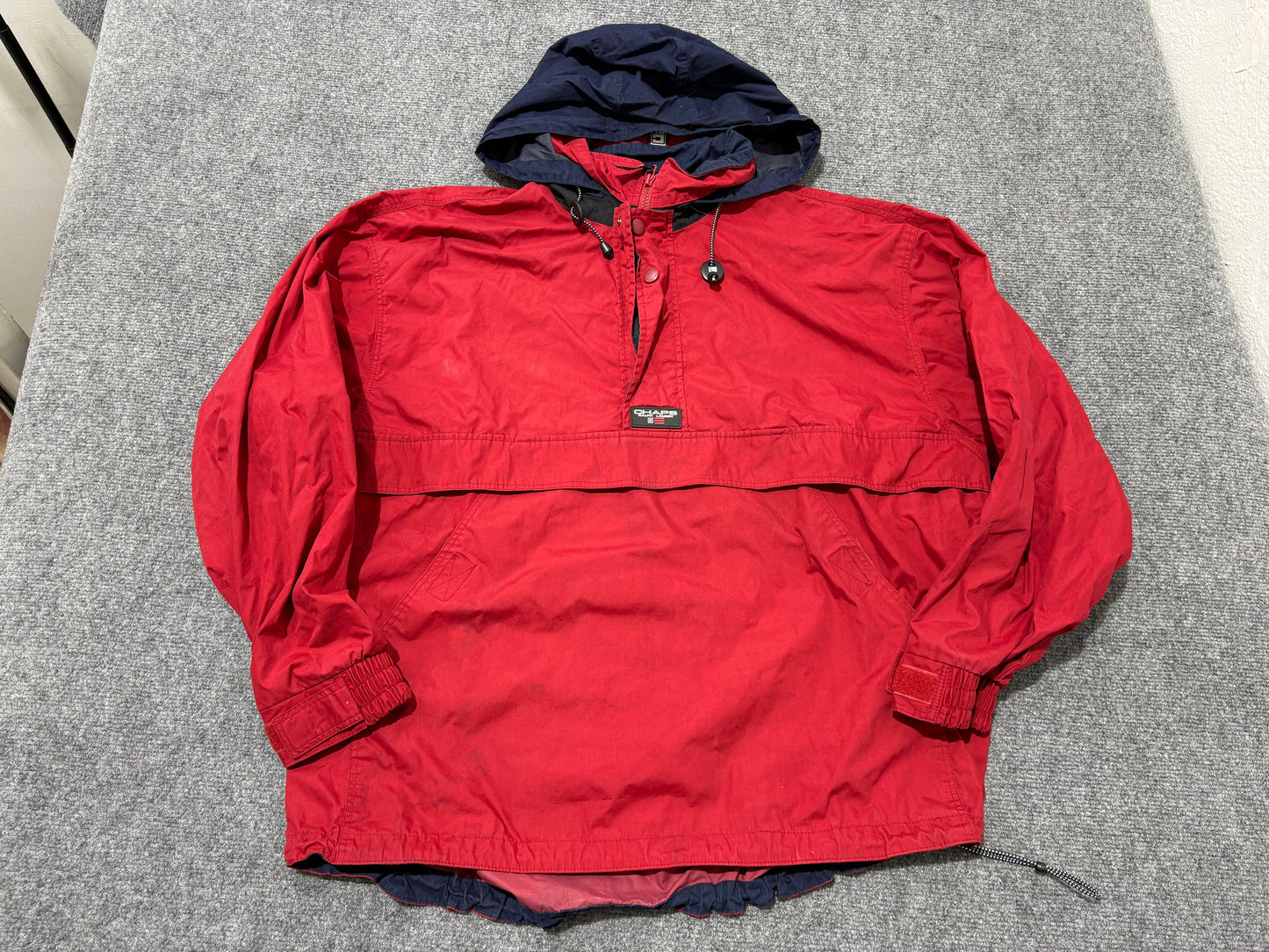 Chaps Ralph Lauren Quarter Zip Windbreaker - Red / Navy Size Large