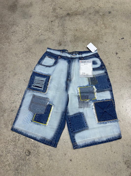 Noiz Patchwork Denim Shorts - Bleached Size 34