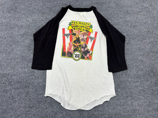 1981 Van Halen World Tour Raglan Tee - Black/White Size Medium