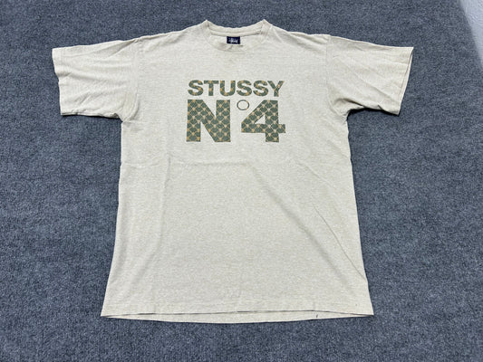 90s Stussy No 4 Made in USA Tee - Cream Size Large