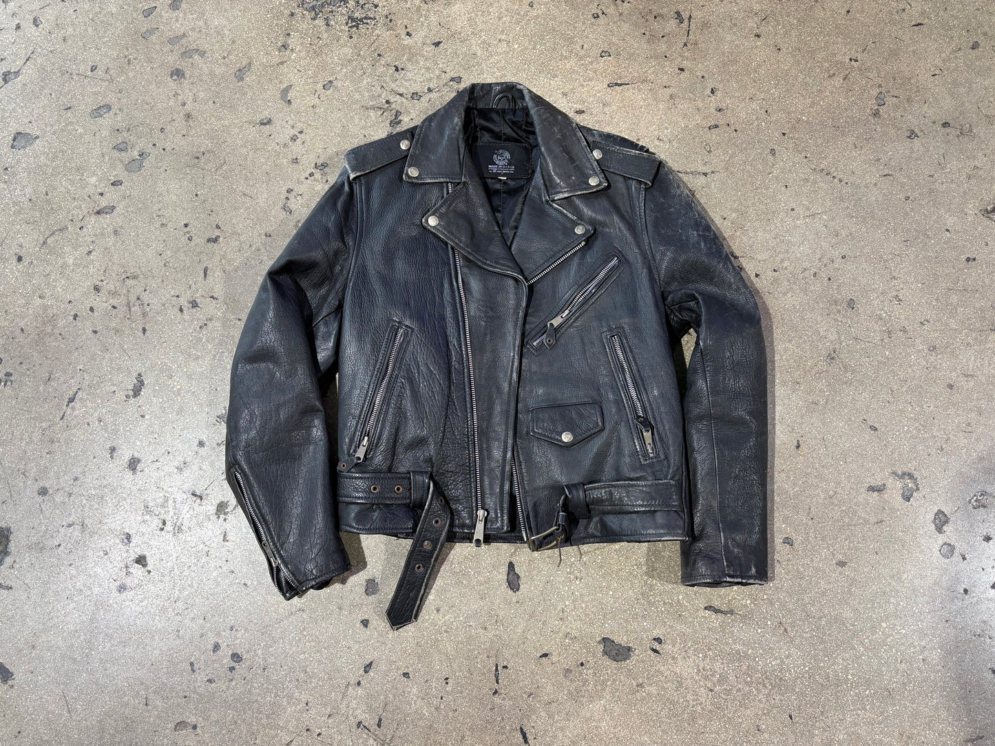 Rebel Rider Airbrushed Lobo Leather Biker Jacket - Black Size 38/Medium