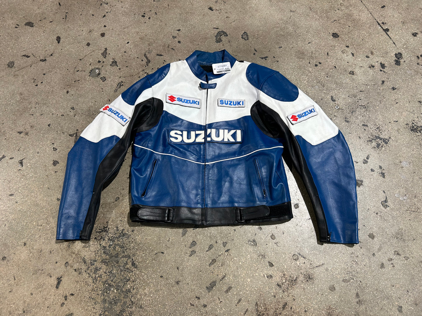 Suzuki Motorcycle Leather Jacket - Blue/White/Black Size XXL