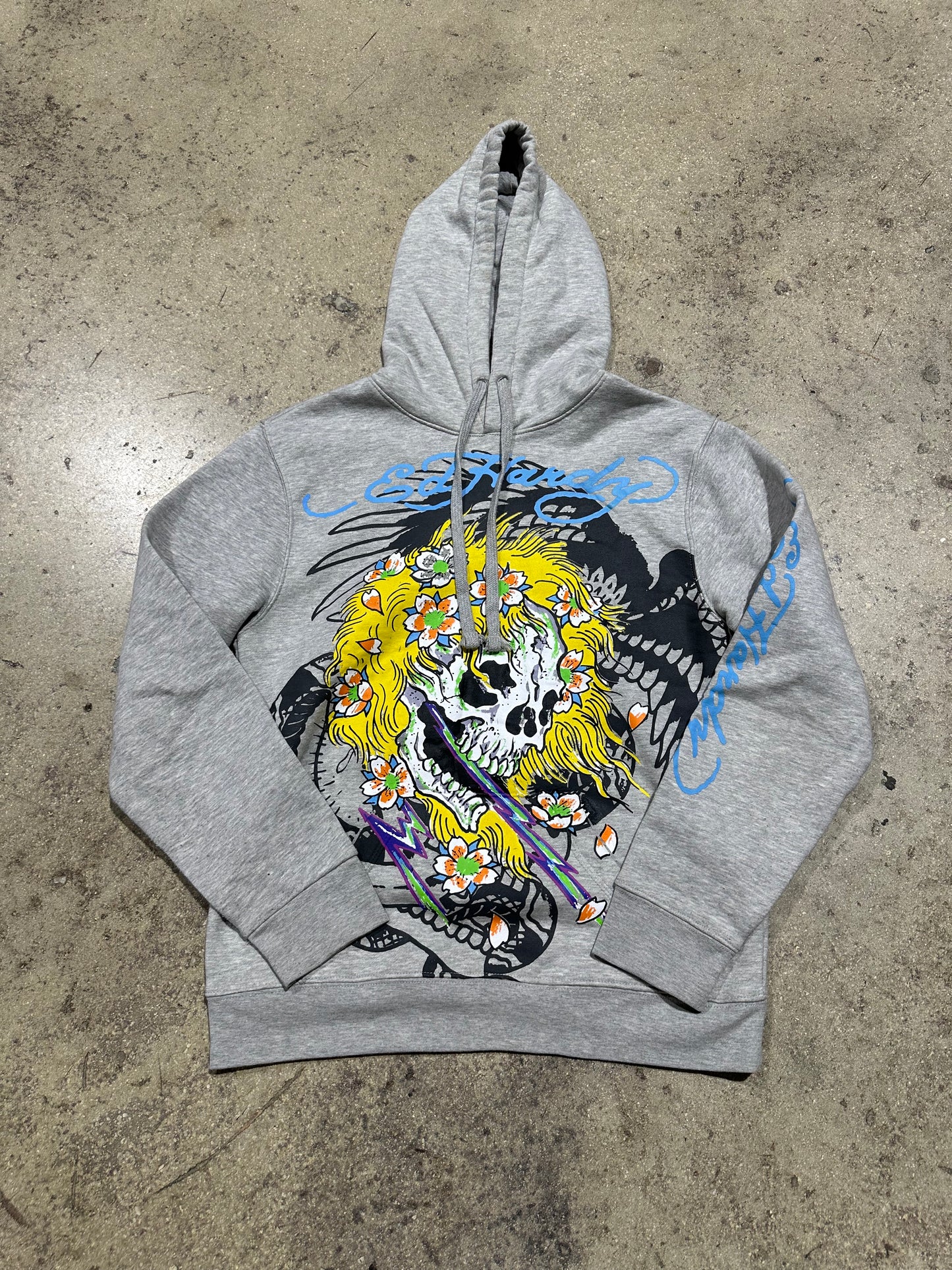 Ed Hardy Female Skull Head Hoodie - Grey Size Small