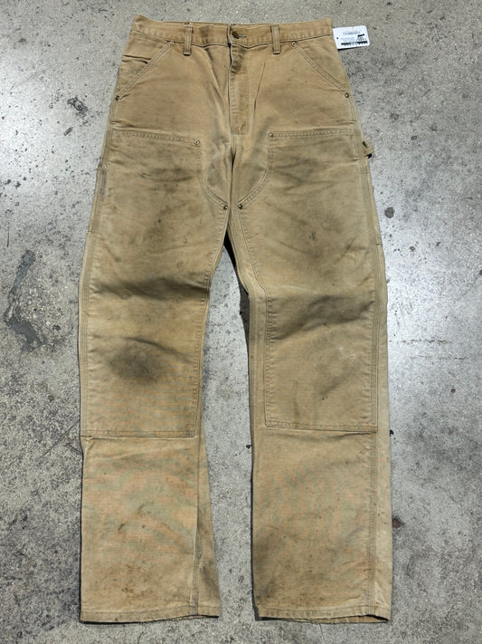 Distressed Carhartt Double Knee Pants - Light Khaki Size 32x34