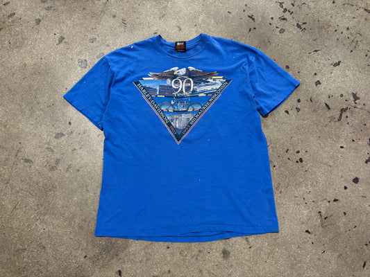 1993 Harley Davidson 90 Years Tee - Blue Size XL