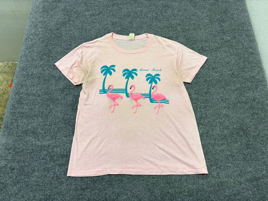 80s Miami Beach Flamingo Tee - Pink Size XL