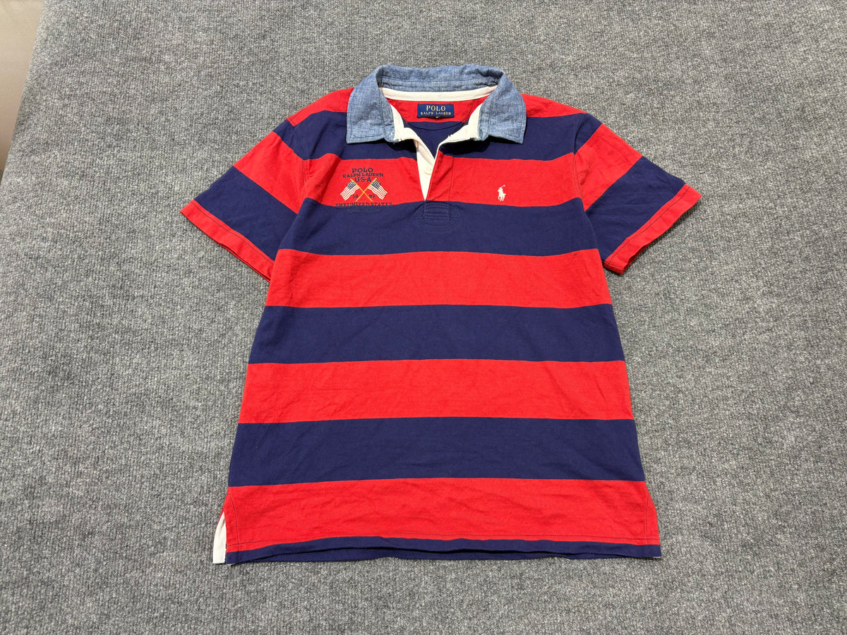 Polo Ralph Lauren USA Striped Rugby Polo - Red / Navy Size Small