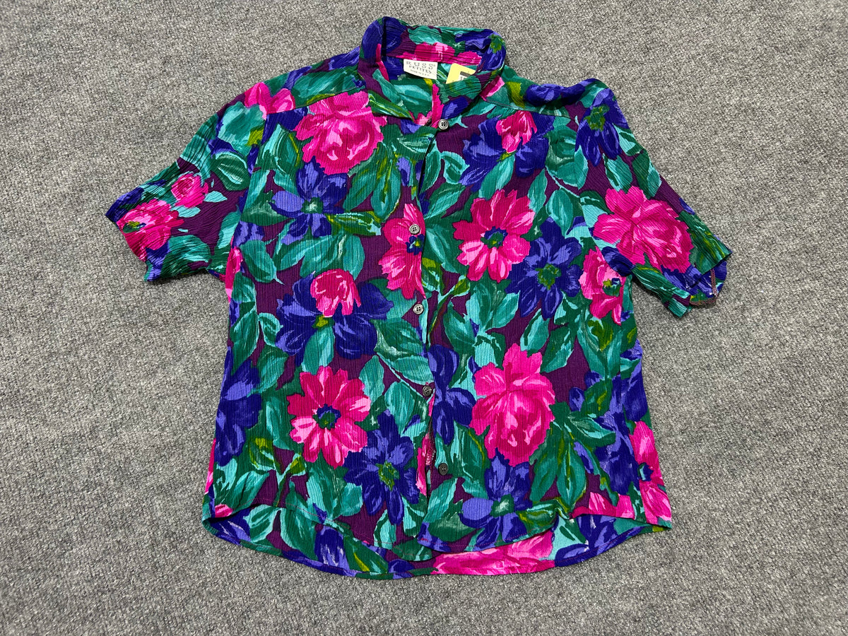 WMNS Ruffle Floral Button Up Top - Multi Size Medium