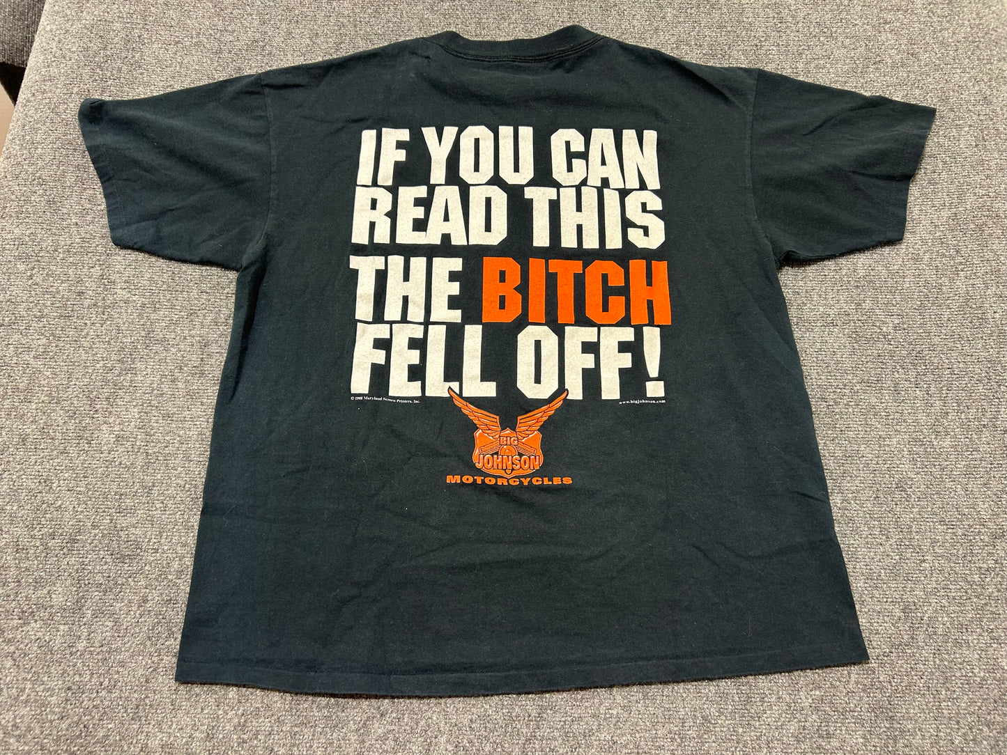 1998 Big Johnson If You Can Read This The Bitch Fell Off Tee - Black size XL