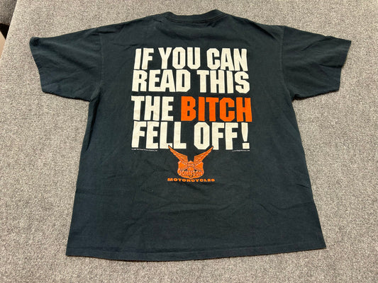 1998 Big Johnson If You Can Read This The Bitch Fell Off Tee - Black size XL