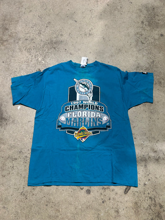 1997 Florida Marlins World Series Tee - Teal/Bleached Size XL