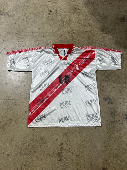 Peru Soccer Jersey - White/Red Size Large