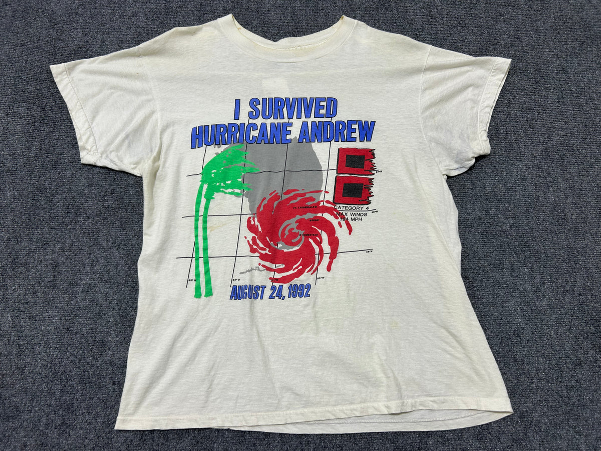 1992 I Survived Hurricane Andrew Tee - White/Blue/Red Size XL