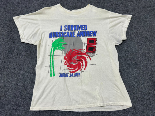1992 I Survived Hurricane Andrew Tee - White/Blue/Red Size XL