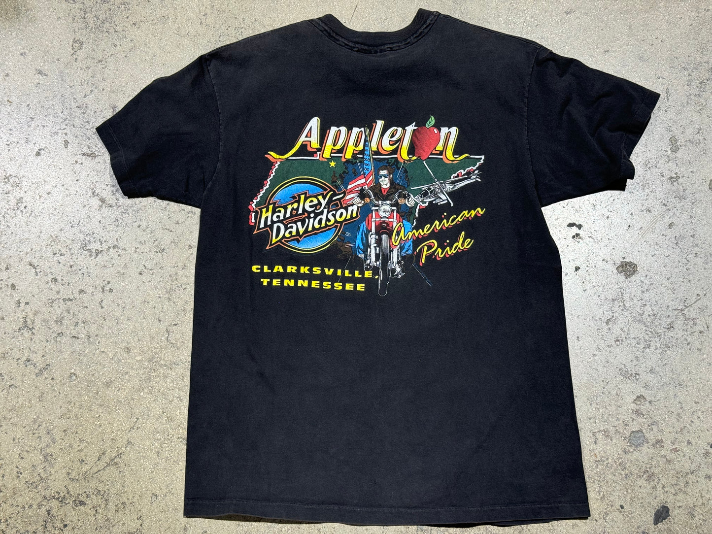 1990 Harley Davidson Appleton Eagle Tee - Faded Black Size XL