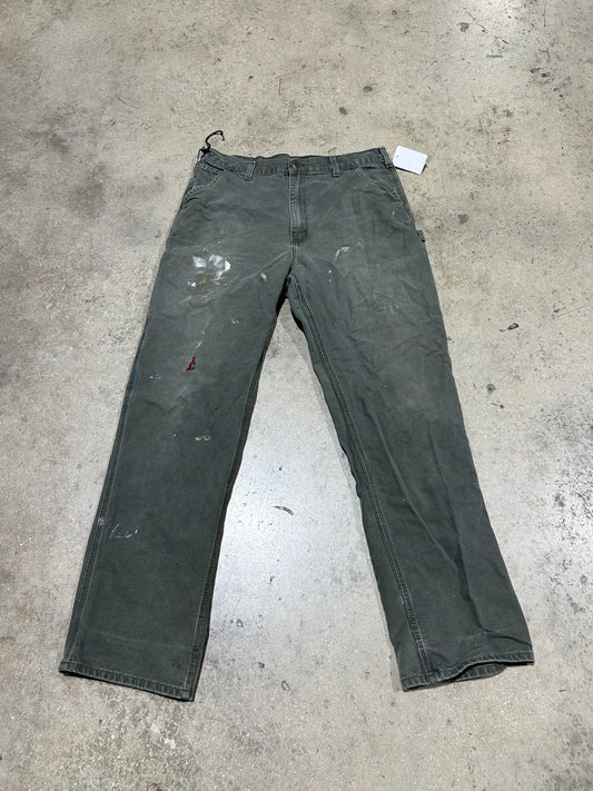 Distressed Carhartt Carpenter Pants - Olive Size 36x34