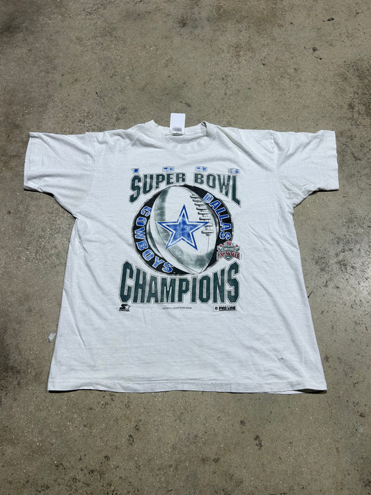 1993 Dallas Cowboys Super Bowl Champs Tee - White Size XL