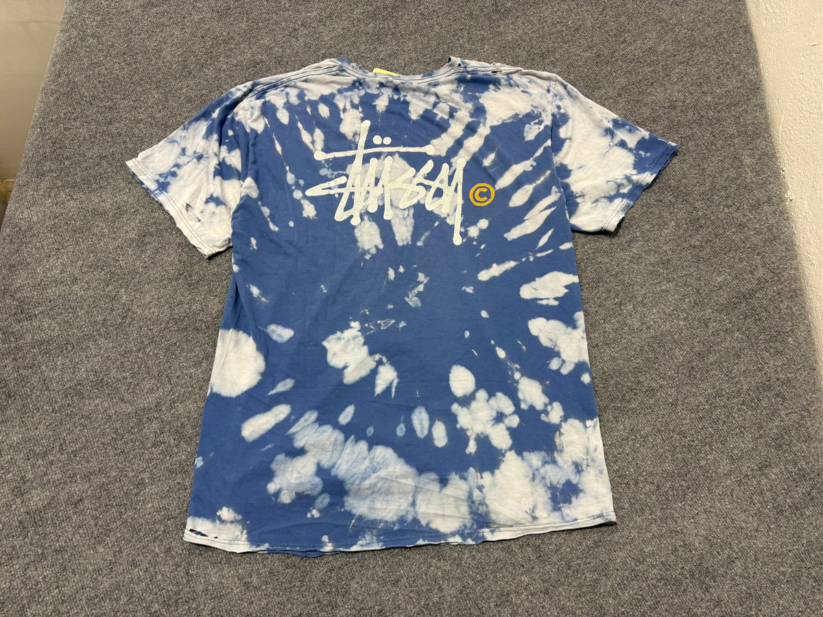 Distressed Stussy Tie Dye Tee - Blue Size XL