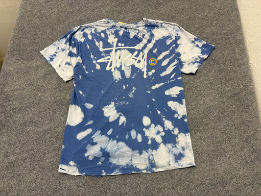 Distressed Stussy Tie Dye Tee - Blue Size XL