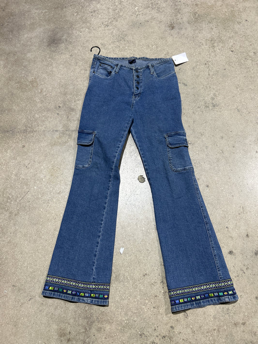Women's The Blues Flared Embroided Cargo Pocket Denim Jeans - Dark Wash Size 9/10