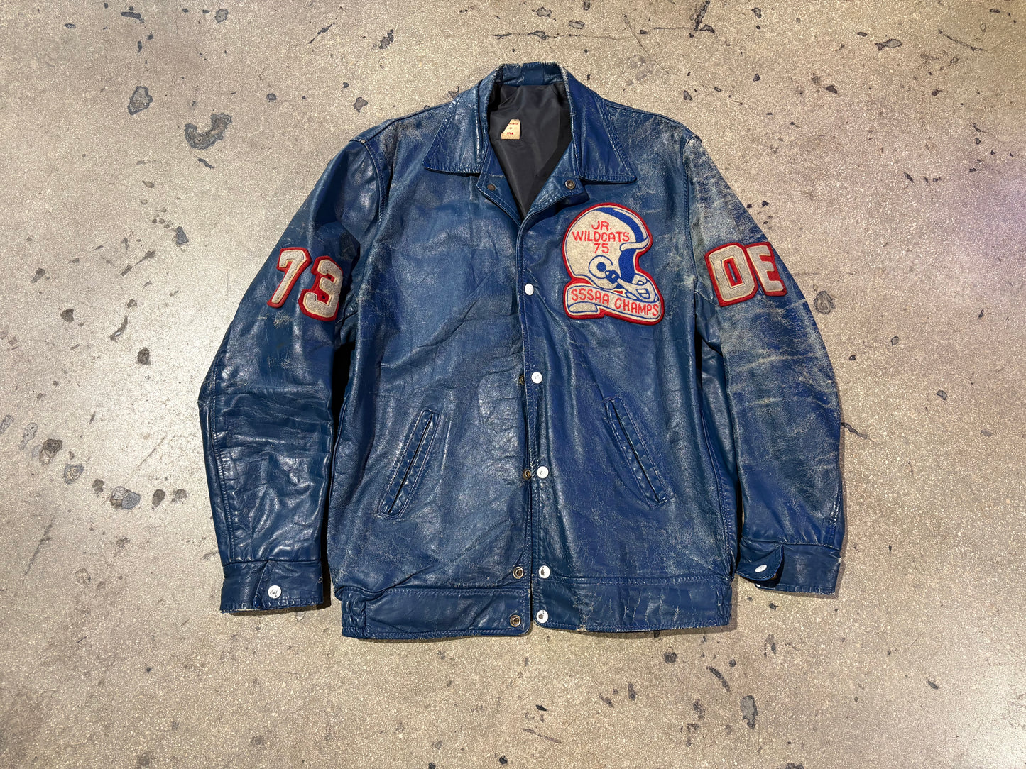 Woburn Wildcats Leather Varsity Jacket - Blue Size Large