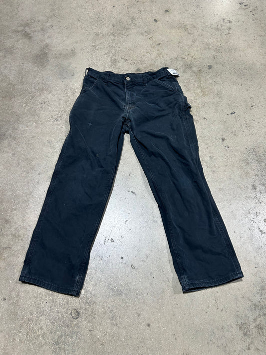 Distressed Carhartt Plaid Liner Carpenter Pants - Black Size 34x30