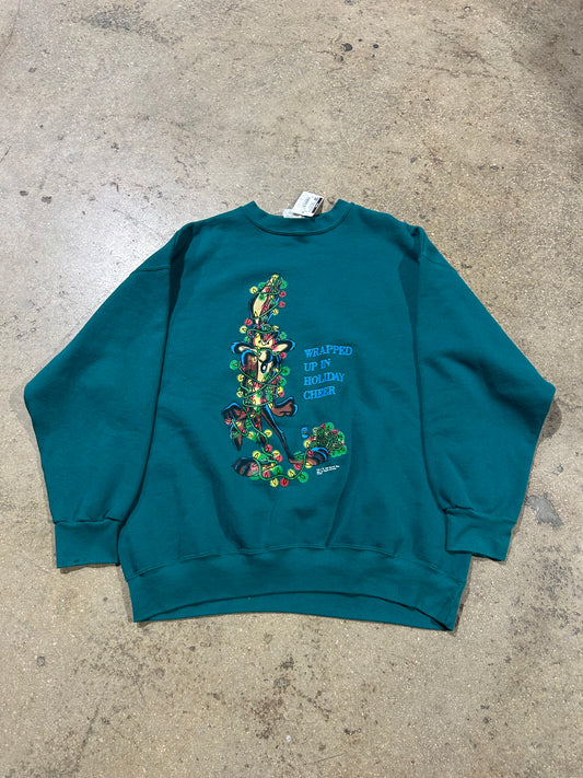Looney Tunes Wrapped Up In Holiday Cheer Crewneck - Green Size XXL