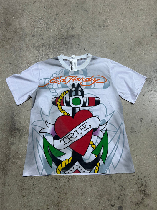 Ed Hardy Anchor Heart Tee - White Size Large