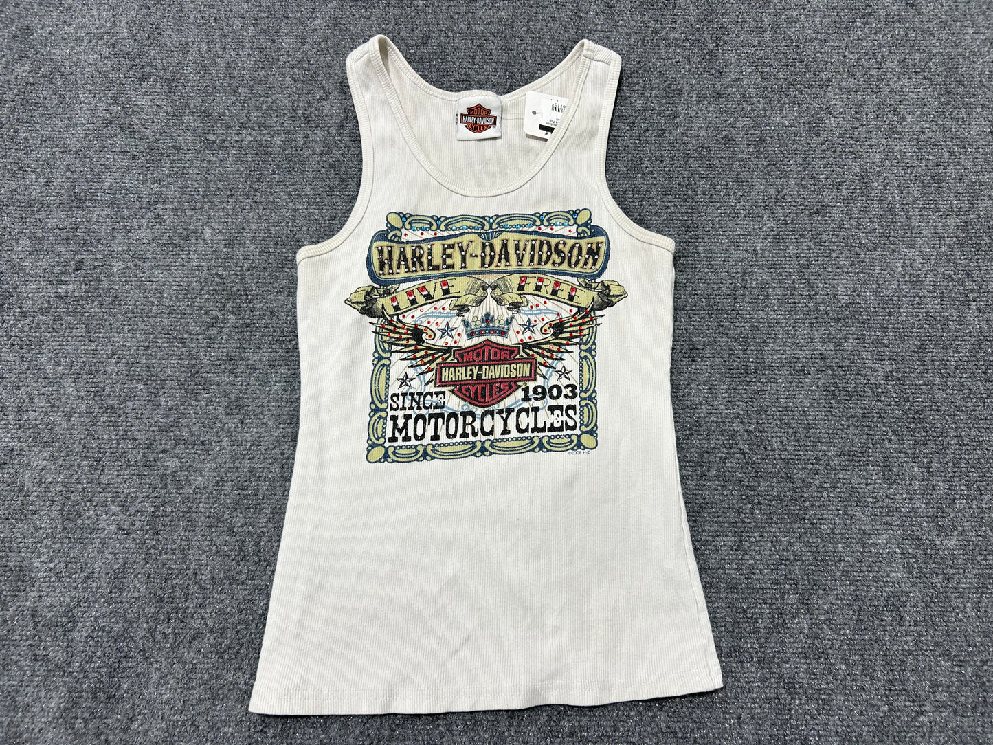 WMNS Harley Davidson Rhinestone Tank Top - White Size Small