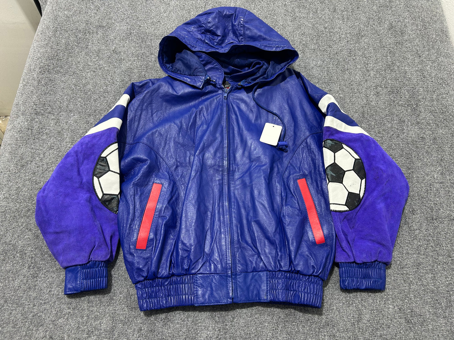 World Cup Leather Zip Up Hoodie - Blue Size Medium