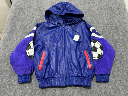 World Cup Leather Zip Up Hoodie - Blue Size Medium