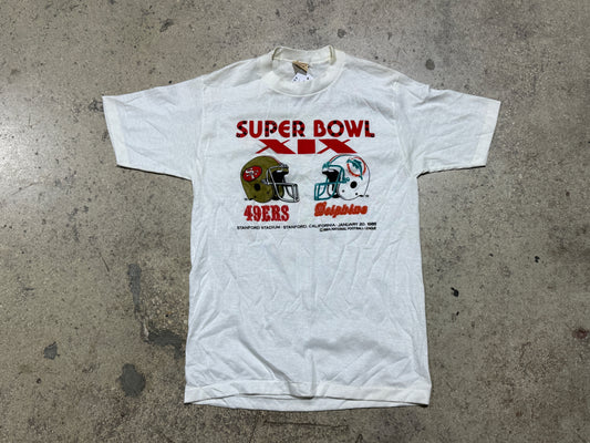 1985 Super Bowl  XIX Dolphins Vs 49ers Tee - White Size Small