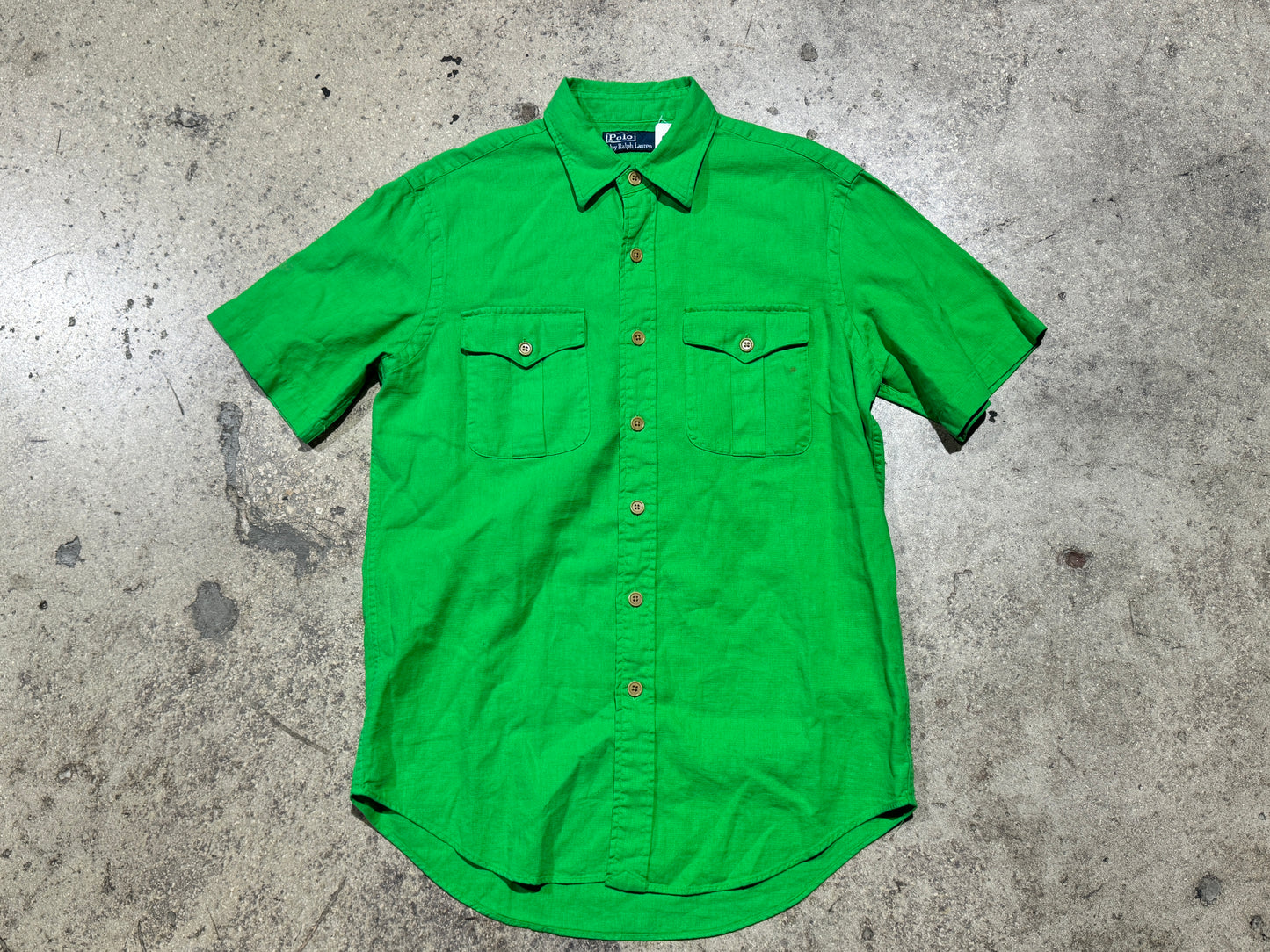 Polo Double Breasted Button Up Short Sleeve - Green Size Medium