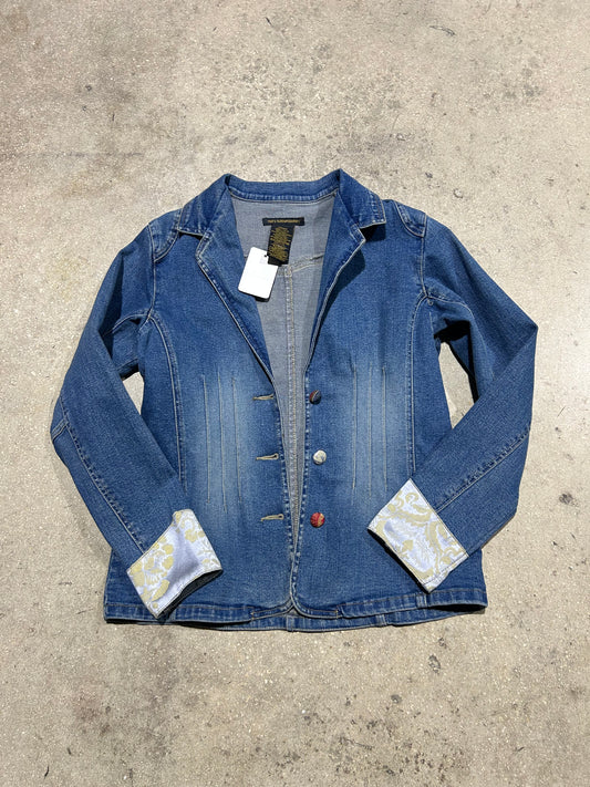 Women's Denim Floral Patch Jacket - Denim Size Small