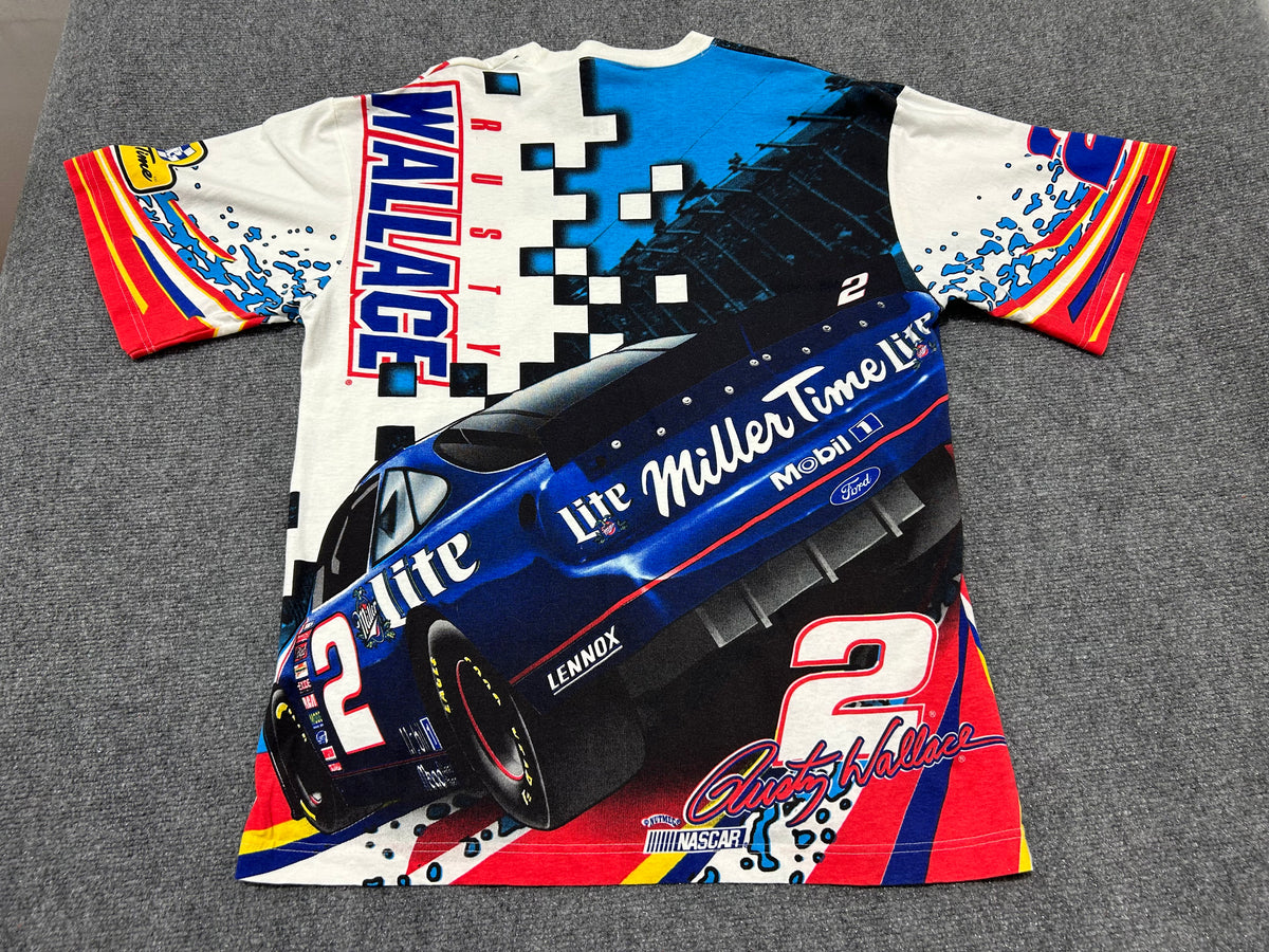 2000s Rusty Wallace Miller Lite Nascar Tee - Multi/White Size Large