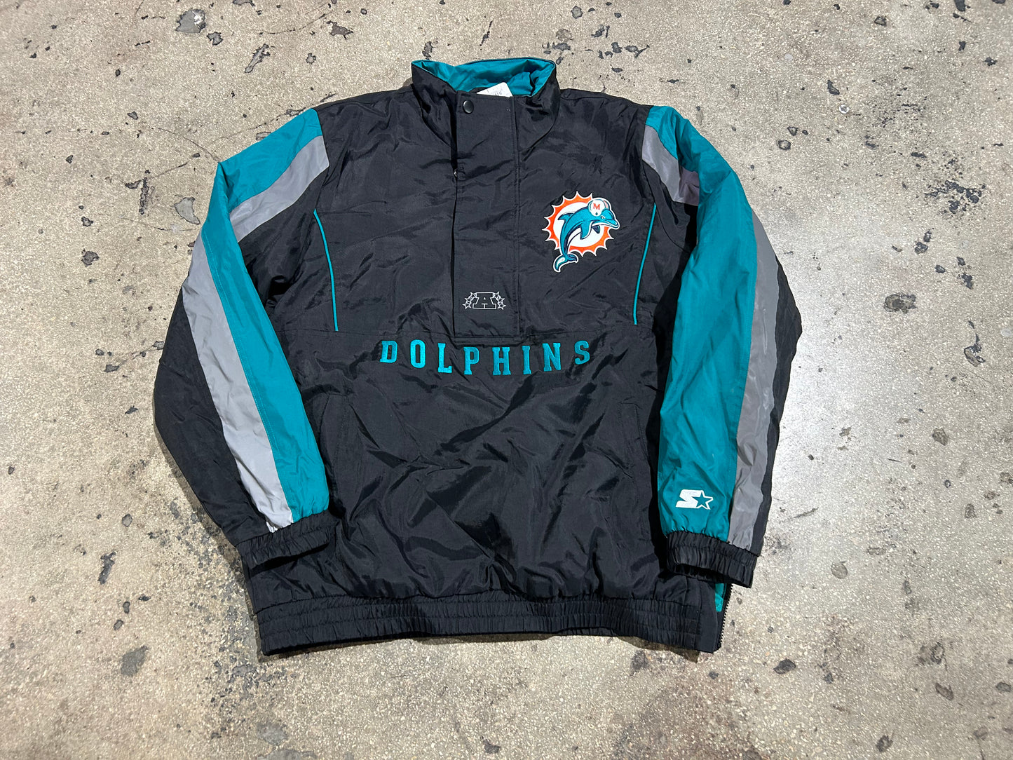 Miami Dolphins Starter 3/4 Zip Rain Jacket - Black Size Large