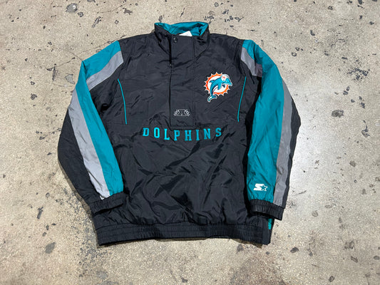 Miami Dolphins Starter 3/4 Zip Rain Jacket - Black Size Large