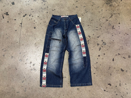 Paco Denim Zipper Pocket Baggy Jeans - Blue Size 30x30