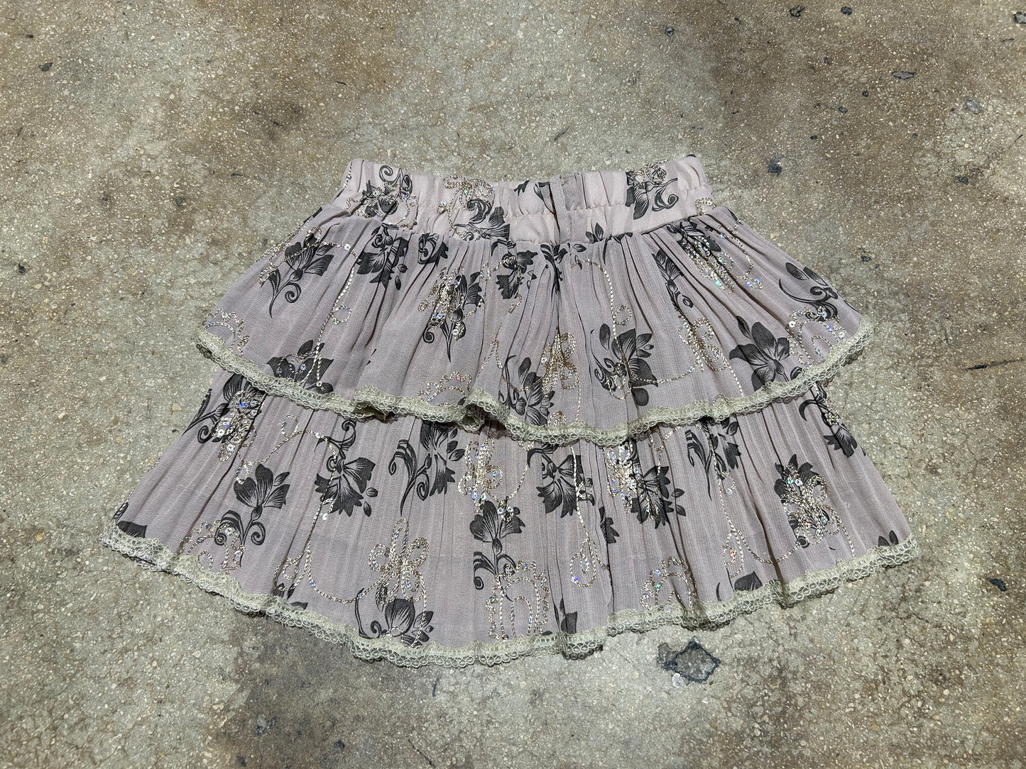 Floral Ruffled Lace Skirt - Beige Size Small