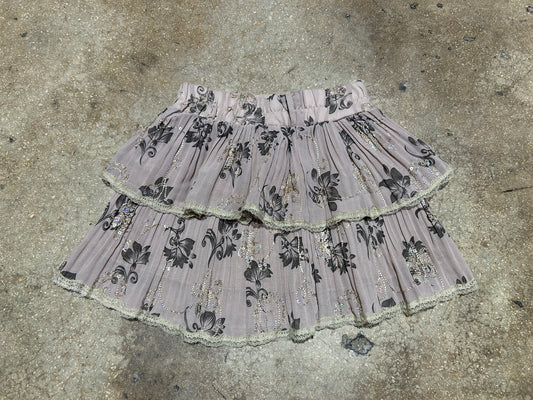 Floral Ruffled Lace Skirt - Beige Size Small