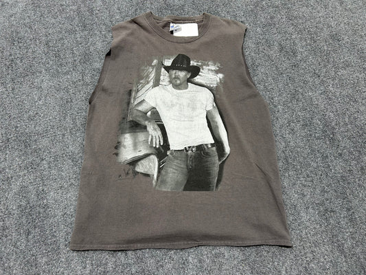 Cutoff Sleeveless 2007 Trace Adkins Dangerous Man Tour Tee - Grey Size Medium